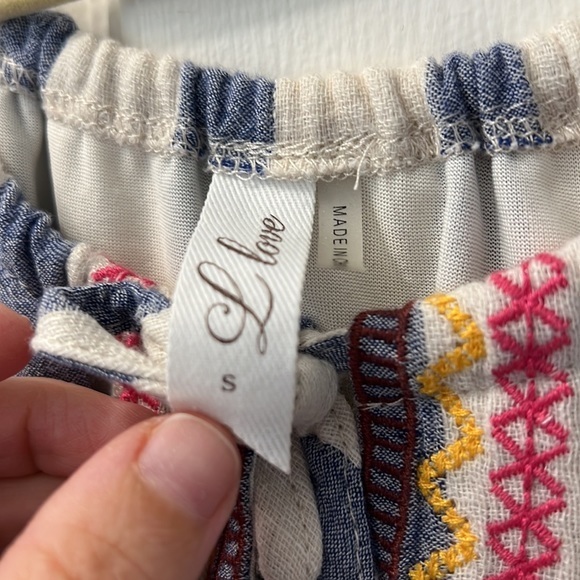 LIKE NEW Blue + White Stripe Halter Top with Pink + Yellow Embroidery - Size S - Picture 9 of 9